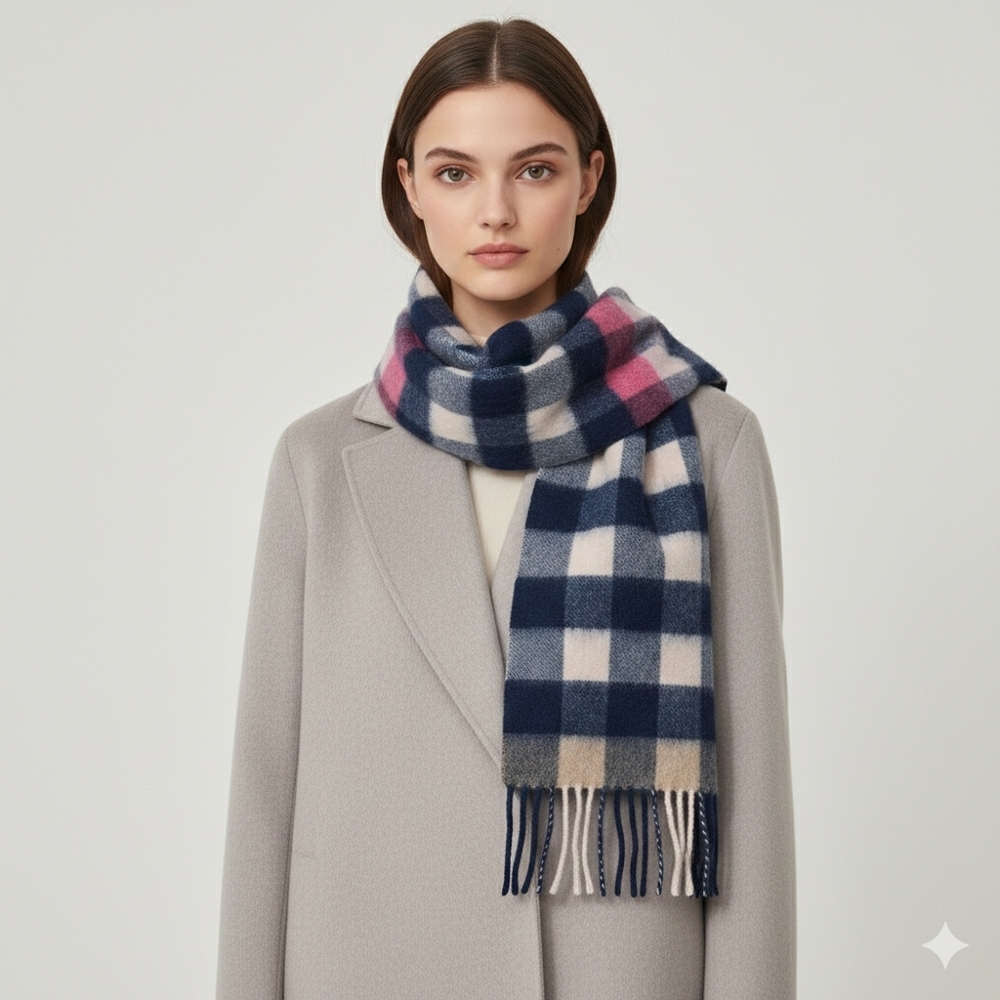 Ballantrae Edinburgh 100% Lambswool Plaid Scarf Blue Pink